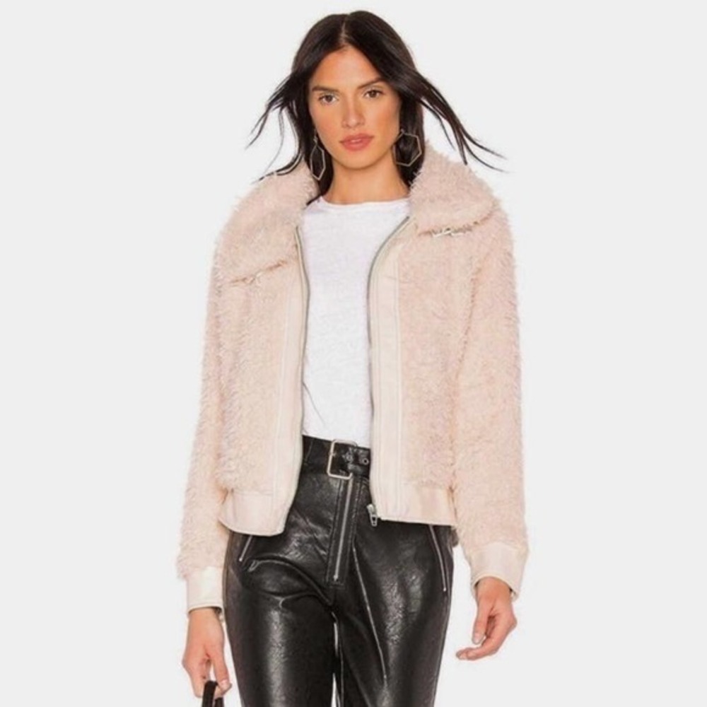 Blank NYC Faux Fur Teddy Jacket Cream Zip Front Collared Coat Size M